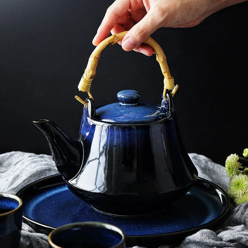 DecorBites™ Blue Ceramic Tea Kettle Set - Porcelain Teaware Set